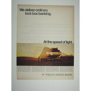Wells Fargo Bank Stagecoach Speed of Light Print Advertisement Lock Box Banking